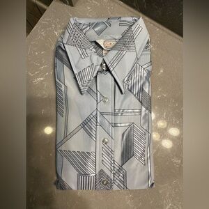 Brand New Vintage Beeline Fashions Men's Blue Geometric Patterned Shirt Sz L